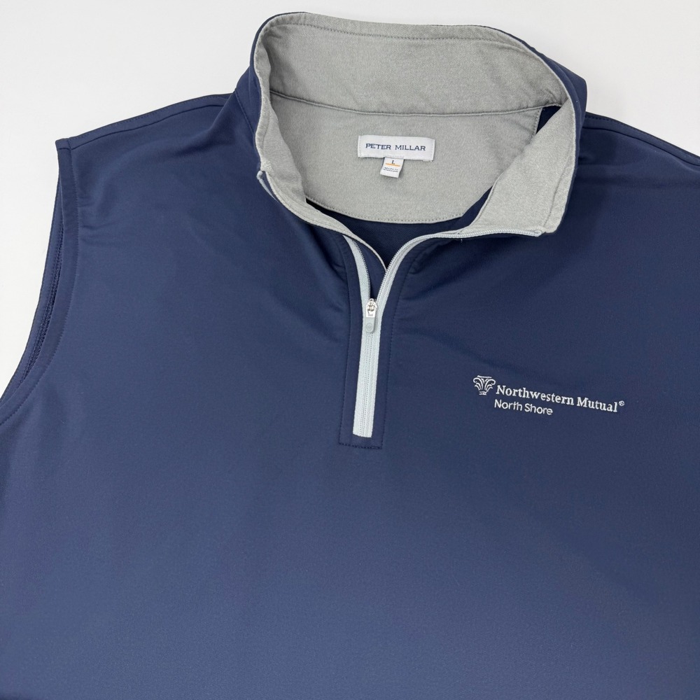 Peter Millar Mens Large Navy Blue Quarter Zip Golf Vest Northwestern Mutual